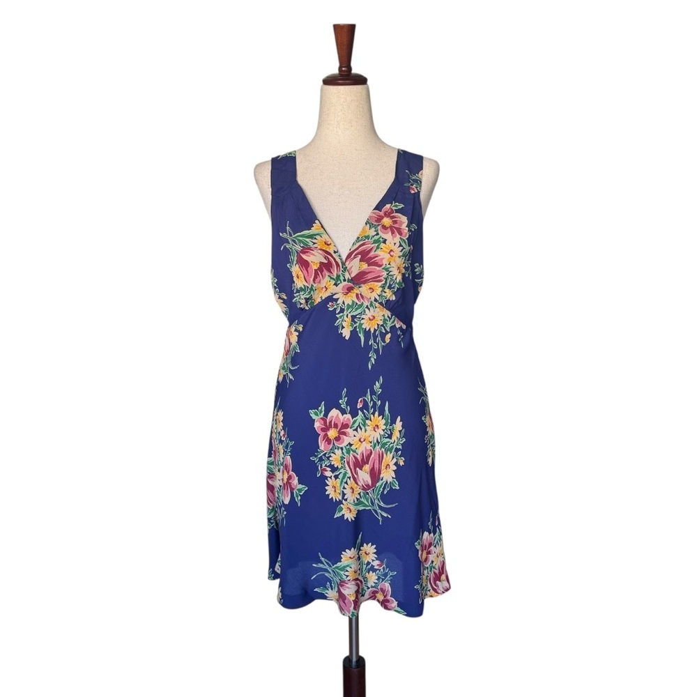 Vintage 90s Betsey Johnson Floral V-Neck Dress Bias Cut Rayon Medium